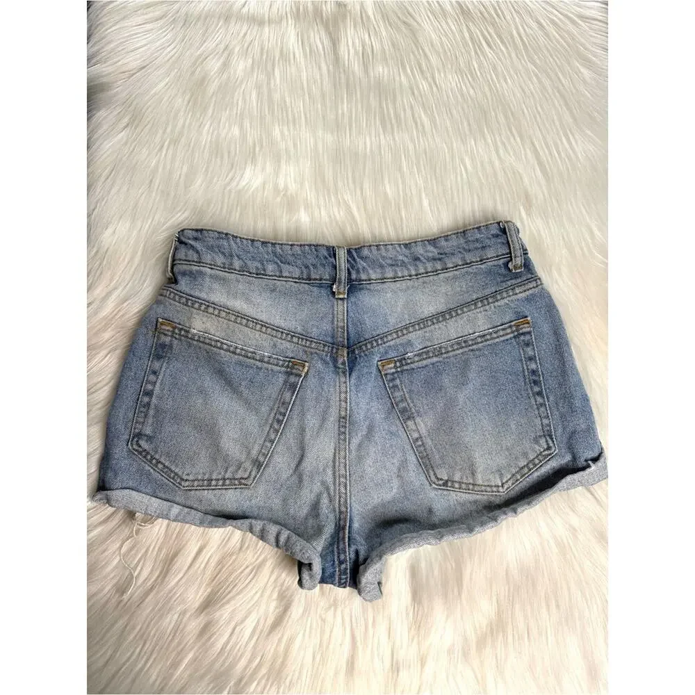 Zara Light Wash Distressed Denim High Waisted Cut Offs